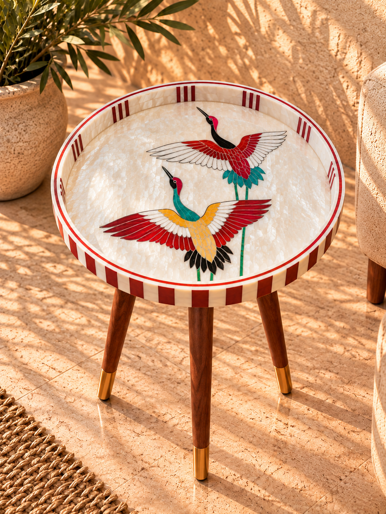 Crimson Flight Mother of Pearl Side Table