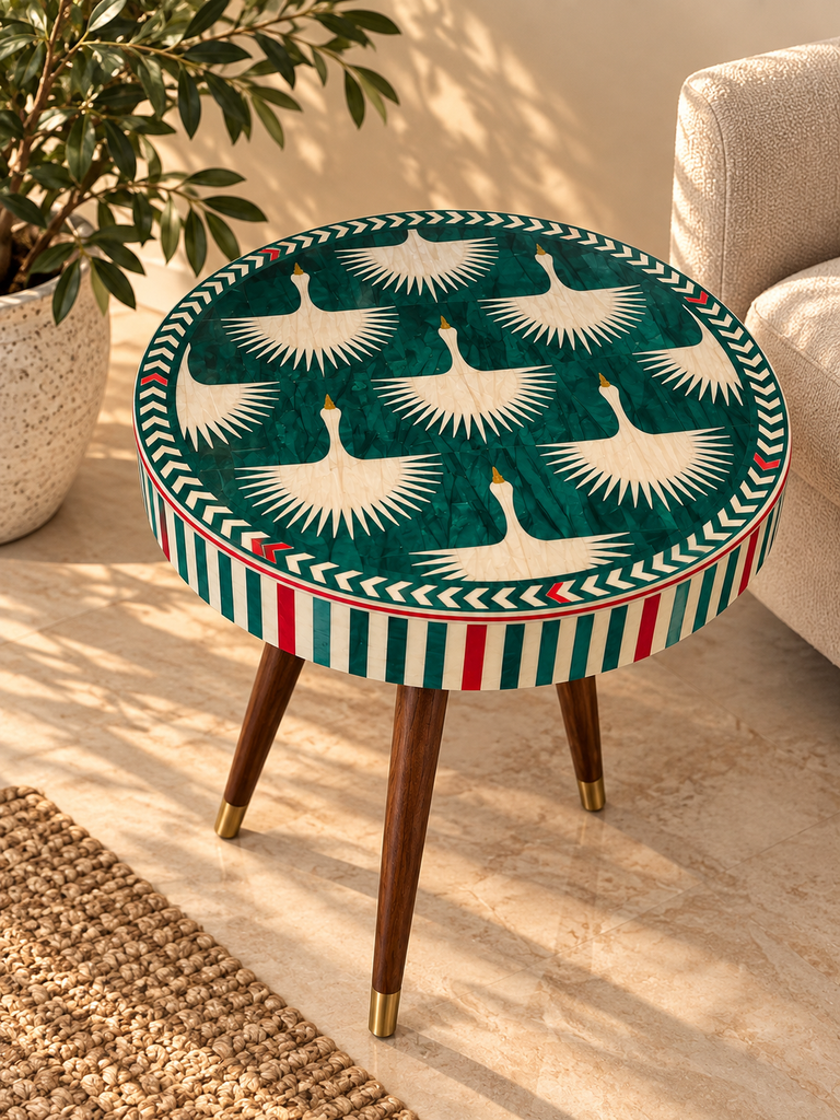 Emerald Cranes Mother of Pearl Storage Side Table