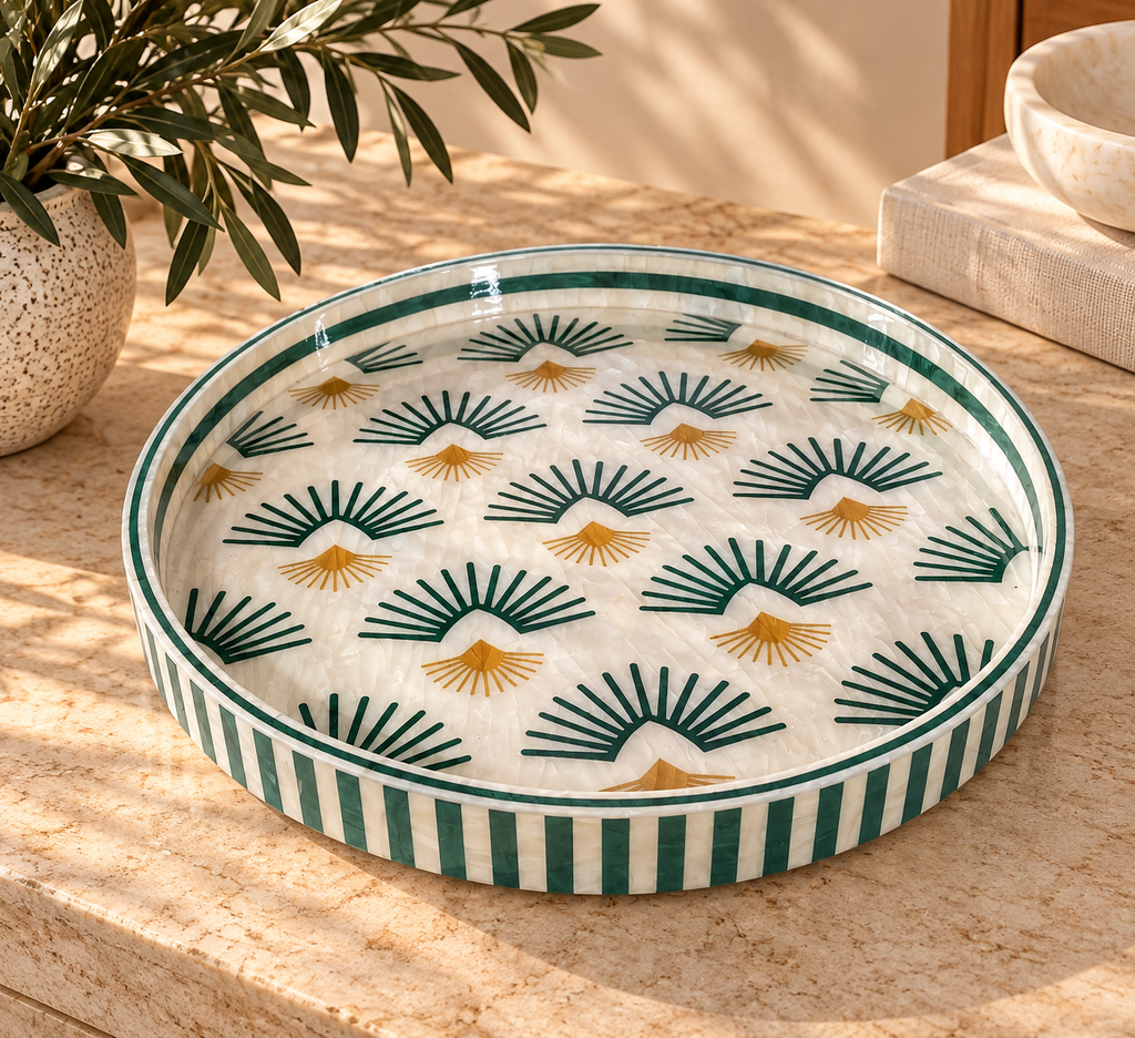 Emerald Fan Mother Of Pearl Tray