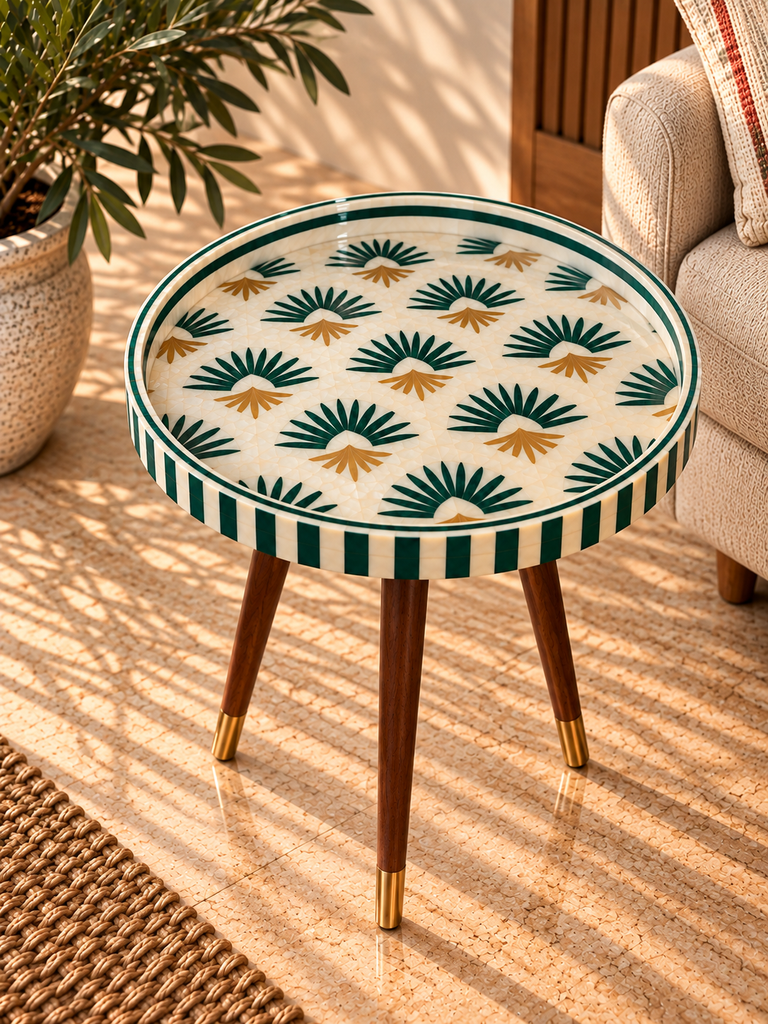 Emerald Fan Mother Of Pearl Side Table
