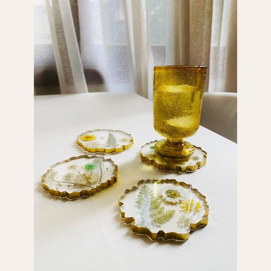 Kerma Handcraft Set of 4 Dried Flowers Coasters Resin Handmade Egypt