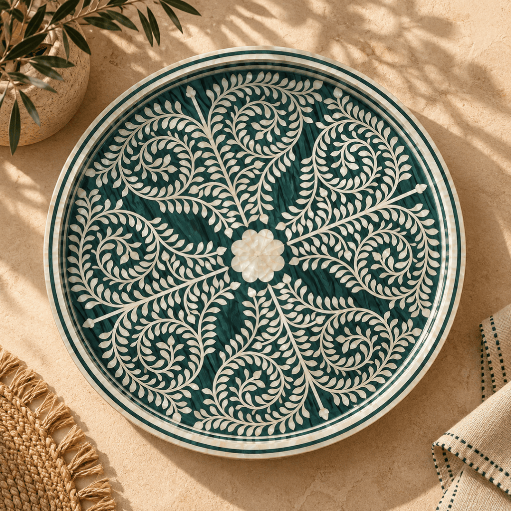 Khmnz Emerald Vine Mother Of Pearl Tray Mother Of Pearl Tray Handmade Egypt