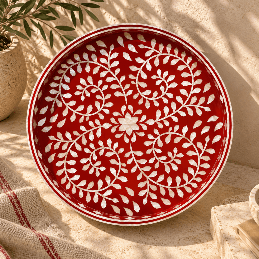 Khmnz Crimson Vine Mother of Pearl Tray Mother Of Pearl Tray Handmade Egypt