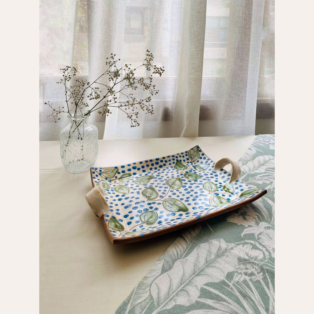 Kiln Pottery Studio Leafy Dots Serving Tray Pottery Handmade Egypt
