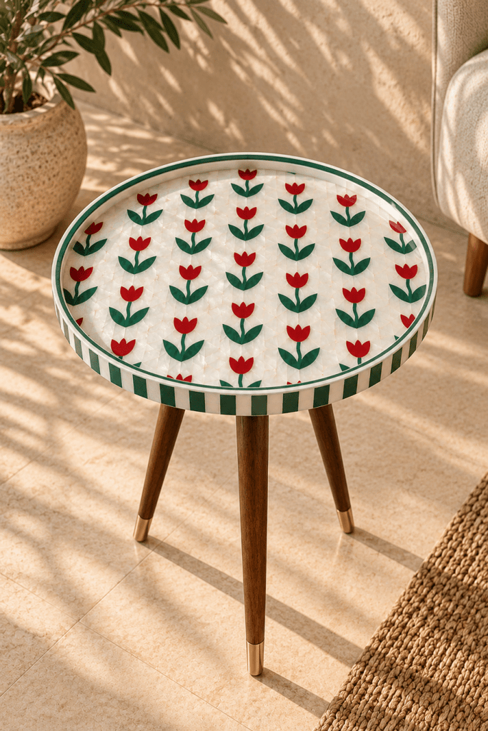 Khmnz Tulip Garden Mother Of Pearl Side Table Mother Of Pearl Side Table Handmade Egypt