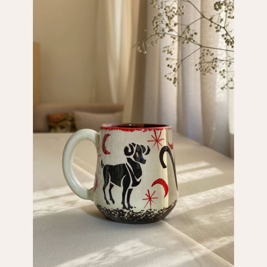 Hand painted star sign zodiac mug handmade pottery