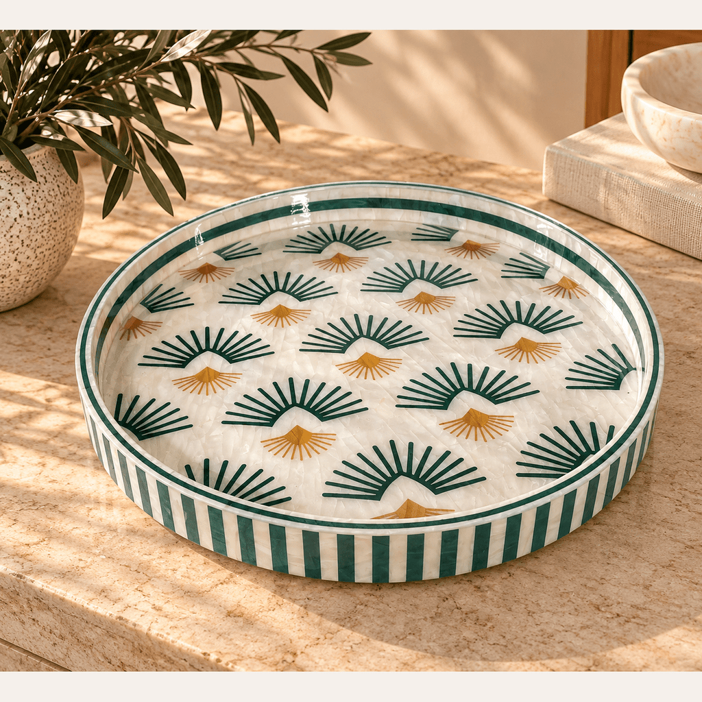 Crafted Galleria Emerald Fan Mother Of Pearl Tray Mother Of Pearl Tray Handmade Egypt
