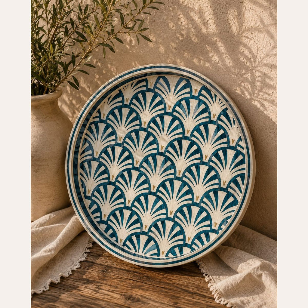 Crafted Galleria Art Deco Fan Mother Of Pearl Tray Mother Of Pearl Tray Handmade Egypt
