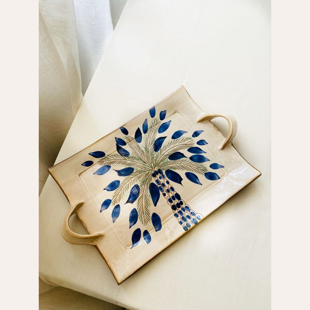 Kiln Pottery Studio Serving Tray — Palm Breeze Hand Painted Ceramic Handmade Egypt