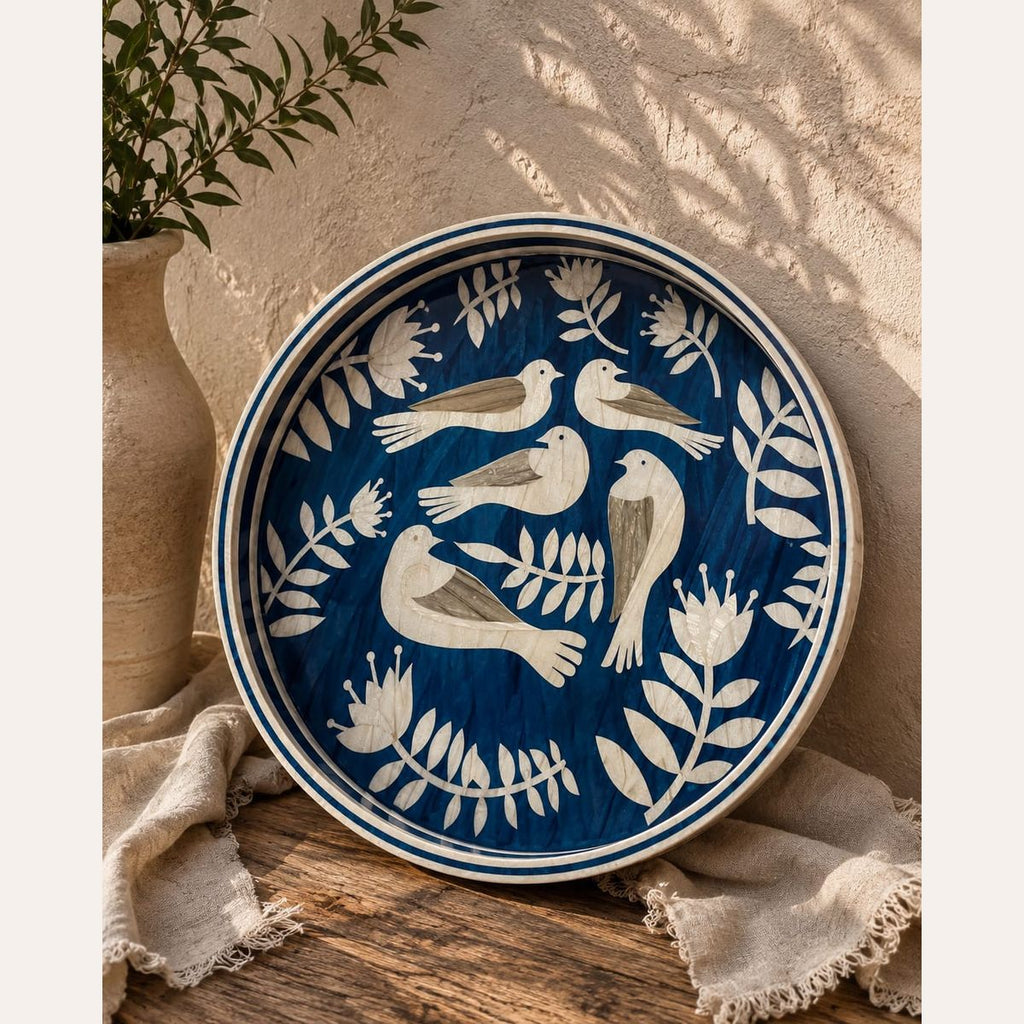 Crafted Galleria Birds & Blooms Mother Of Pearl Tray Mother Of Pearl Tray Handmade Egypt