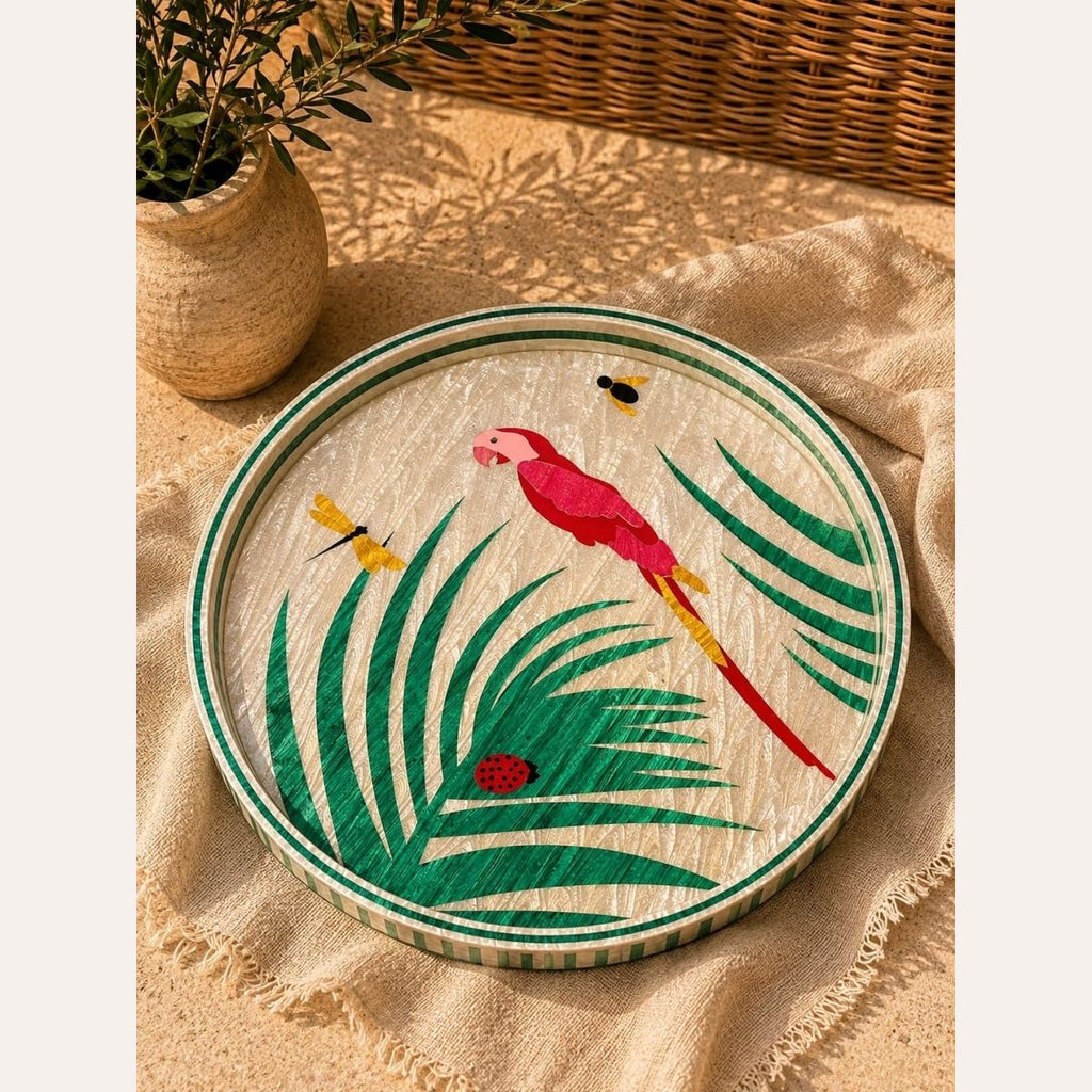 Crafted Galleria Tropical Parrot Mother Of Pearl Tray Mother Of Pearl Tray Handmade Egypt